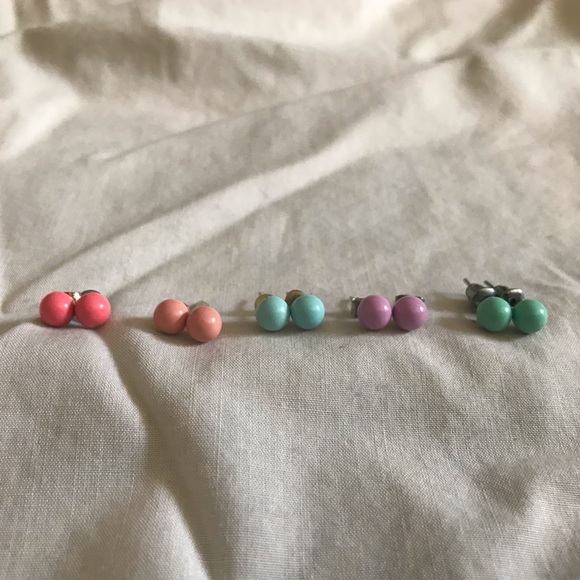 Set of five pastel colour ball earring studs
